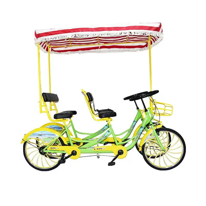 New Design 2-Seater Steel Fork Beach Cruiser Special Tandem Bicycle Surrey  Bike for Tour Sightseeing with Canopy