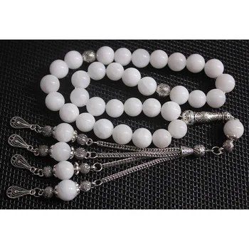Natural White stone 8mm 10mm Muslim prayer beads Luxury Eid Gift Sibha Gemstone Islamic rosary Saudi Arabic Style