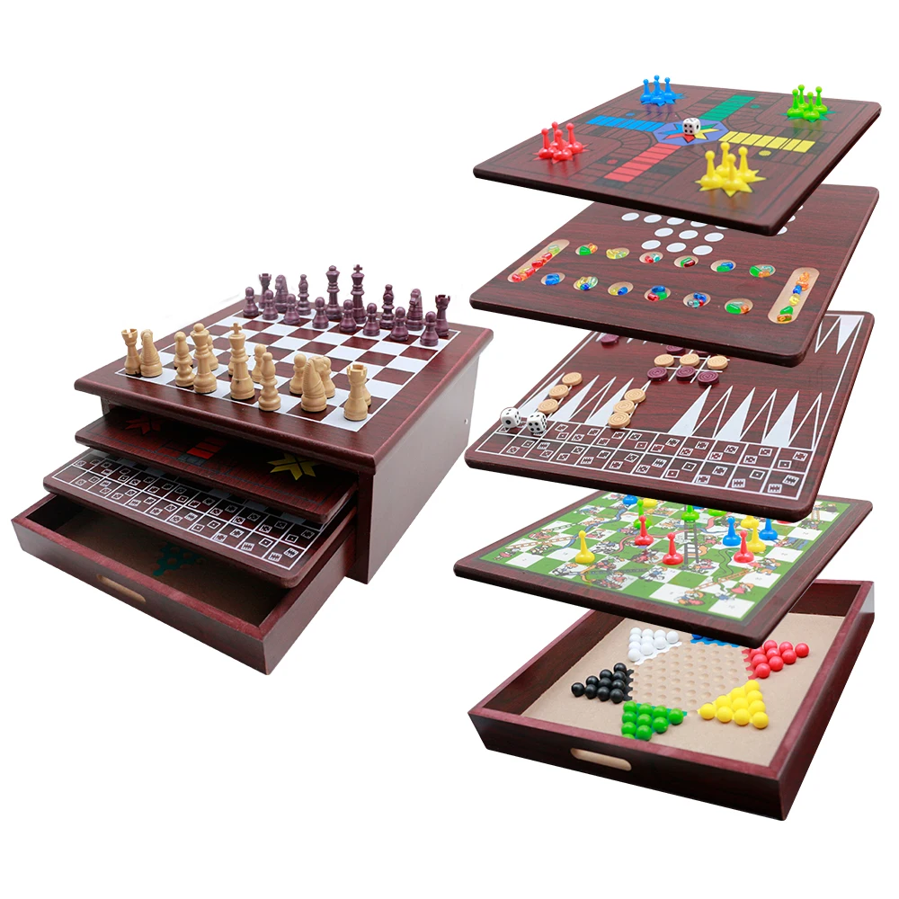 10 in 1 Deluxe Games Wooden Game Collection - Chess, Draughts, Backgammon  .