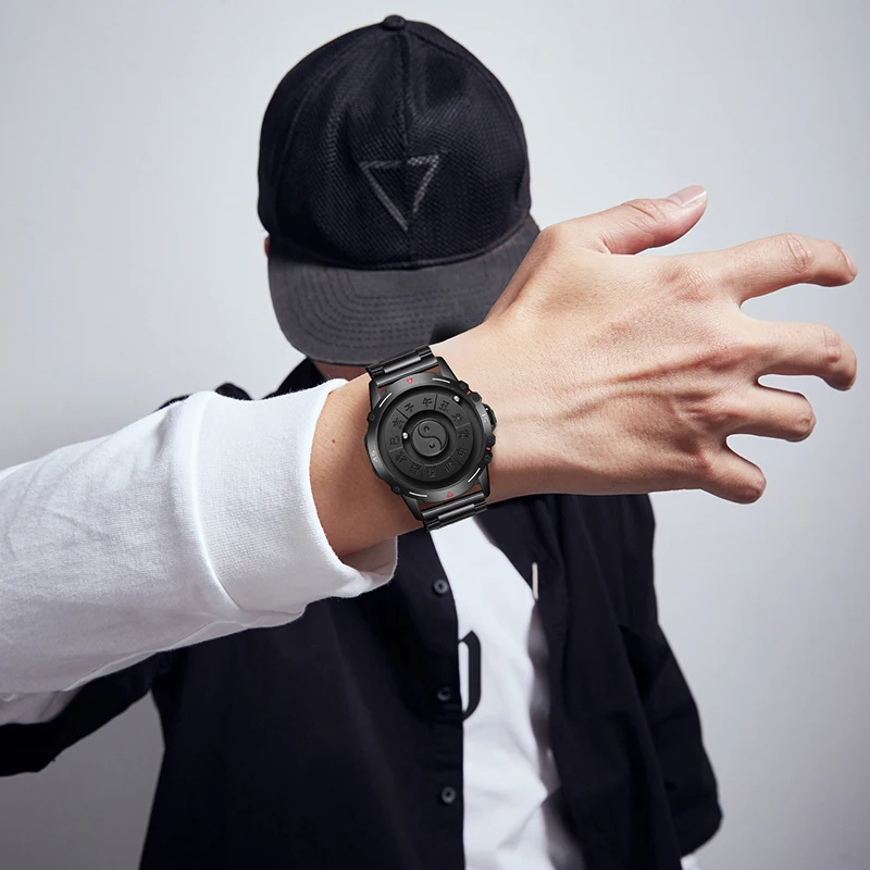DOM Chinese Dial No Mirror Design Watch for Men Leather Strap Waterproof Sport Mens Magnetic Ball Pointer Quartz Watches 1737