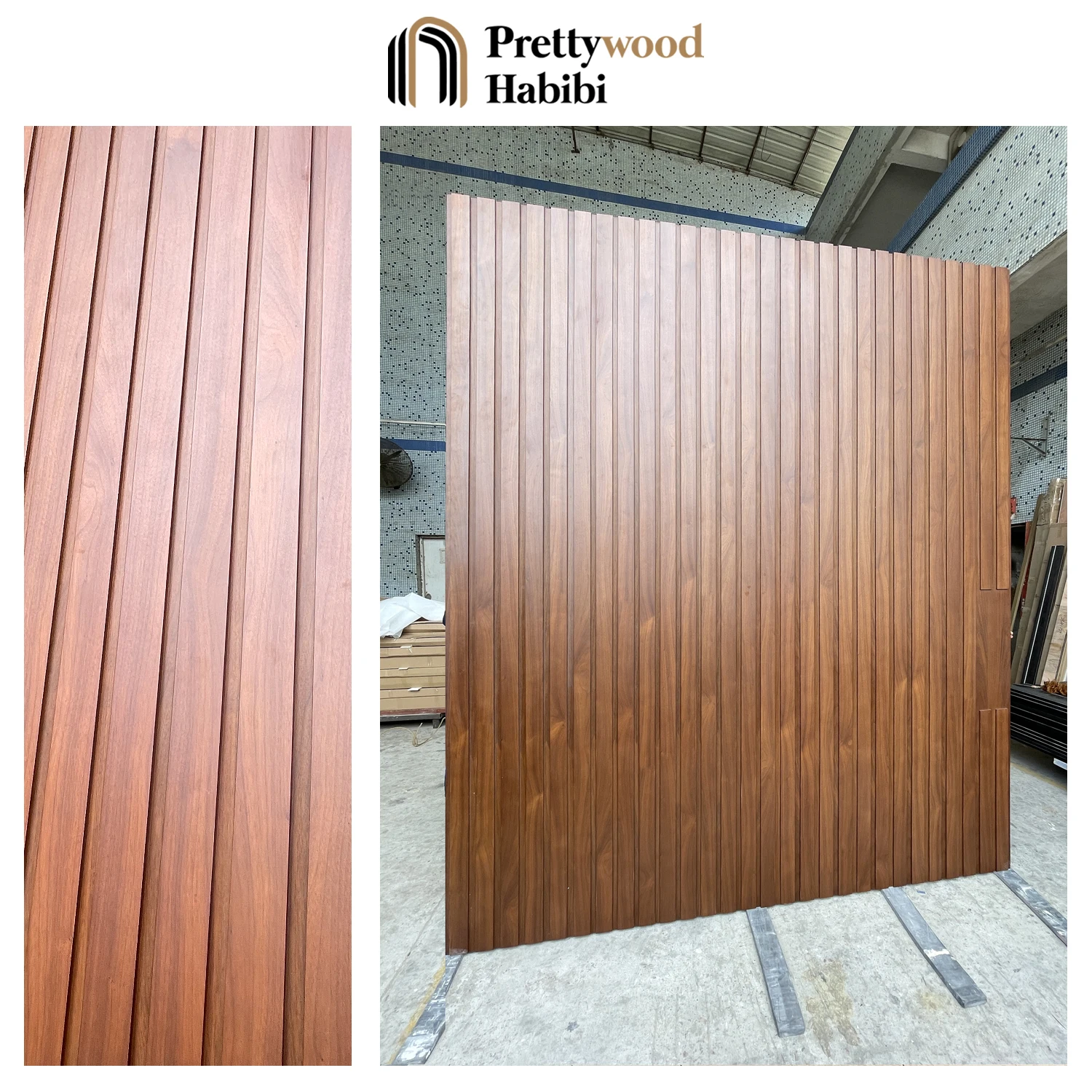 Prettywood Vertical Slats Design Pivot Entry Door Solid Wooden Exterior Entrance Front Door Modern For Houses details