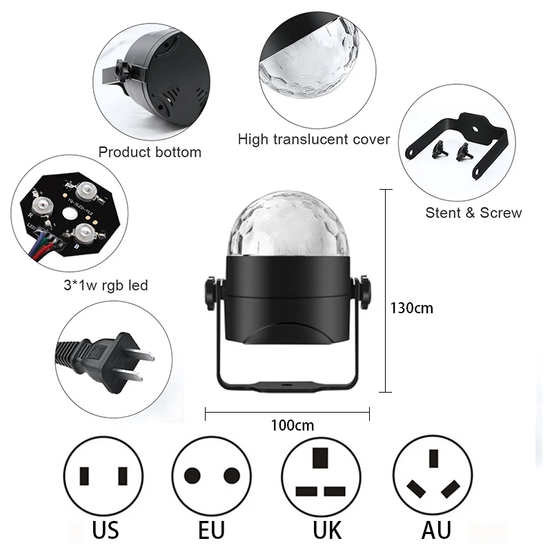 RGB LED Stage Lights Sound Activated Remote Control Disco Magic Ball Light for Home Christmas Party Night Light