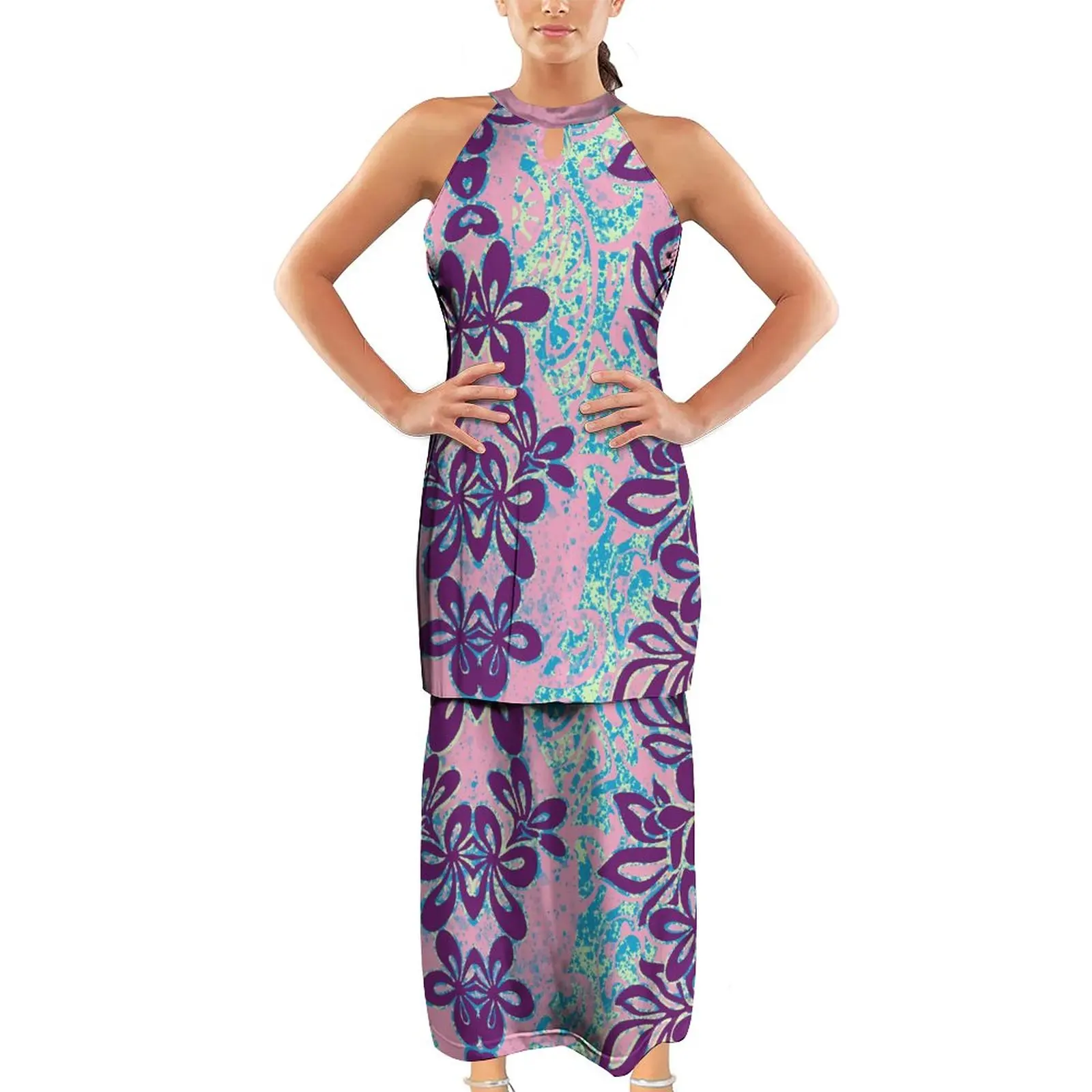 Pacific Island Art Hawaii Floral Printed Samoan Puletasi Set Dress Custom  Halter Hollow Out Sleeveless Two 2 Piece Outfits Sets - Buy Pacific Island  Art,Hawaii Floral Printed Samoan Puletasi Set Dress Custom,Halter