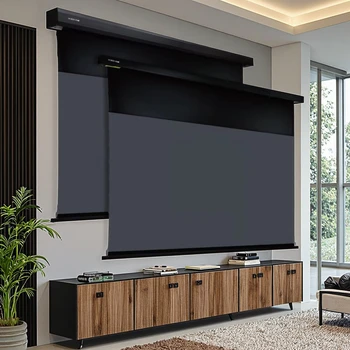 Ceiling Recessed Motorised Projector Screen With Tab-Tensioned in Ceiling Retractable Ambient Light Rejecting 92 Inch  Lx-570ALR