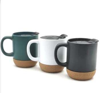 Custom Logo Personalized Gift Office Home Indoor Milk Coffee Drinks Stoneware Cup Ceramic Mug with Cork Base and Sliding Lids