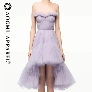 Haute Couture Fashion Ladies Casual Minimalist Layered Hem Design Tulle Fluffy Skirt Elegant A-Line Silhouette Geometric Pattern