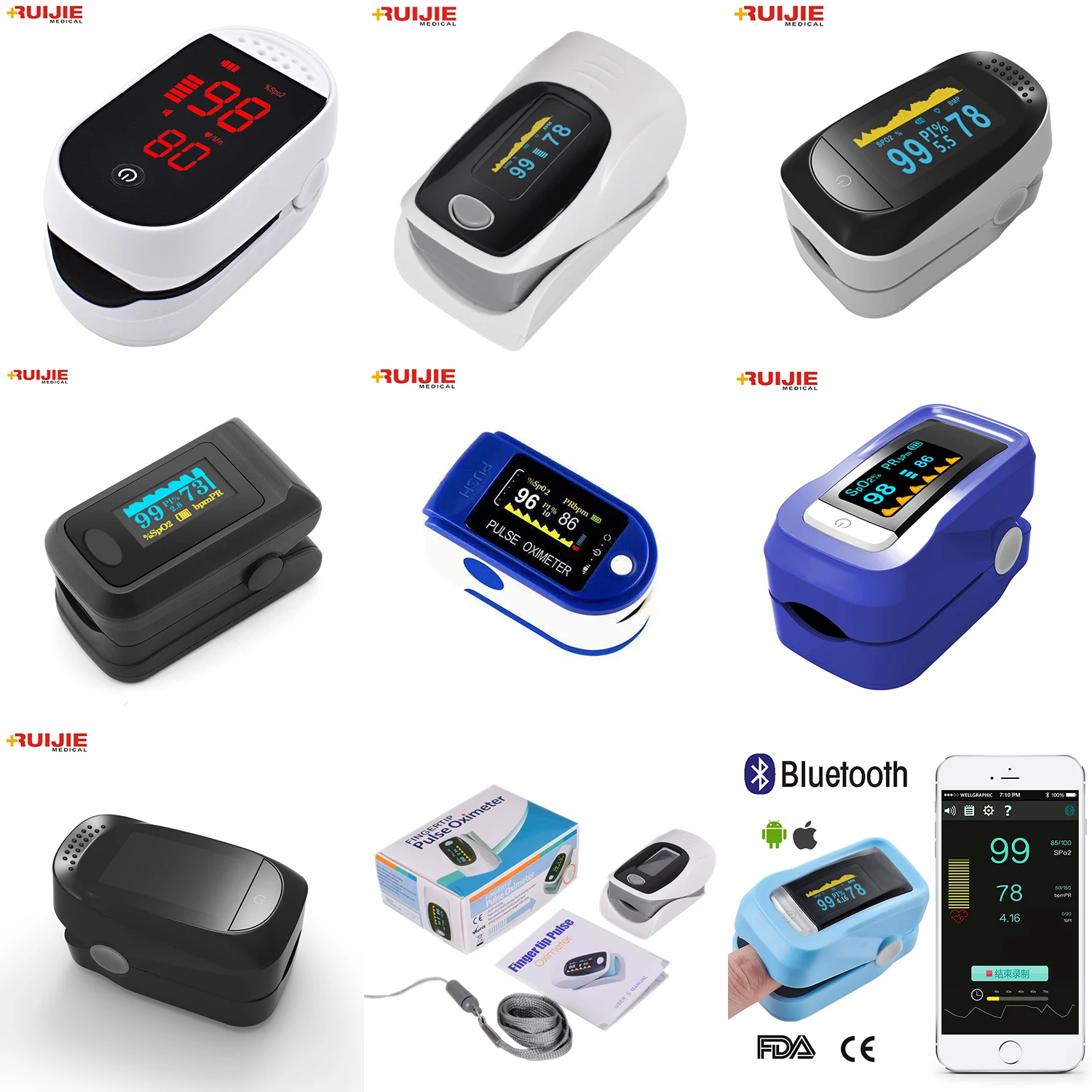 Blood Oxygen Saturation Monitor Fingertip Pulse Oximetry with Batteries and Lanyard