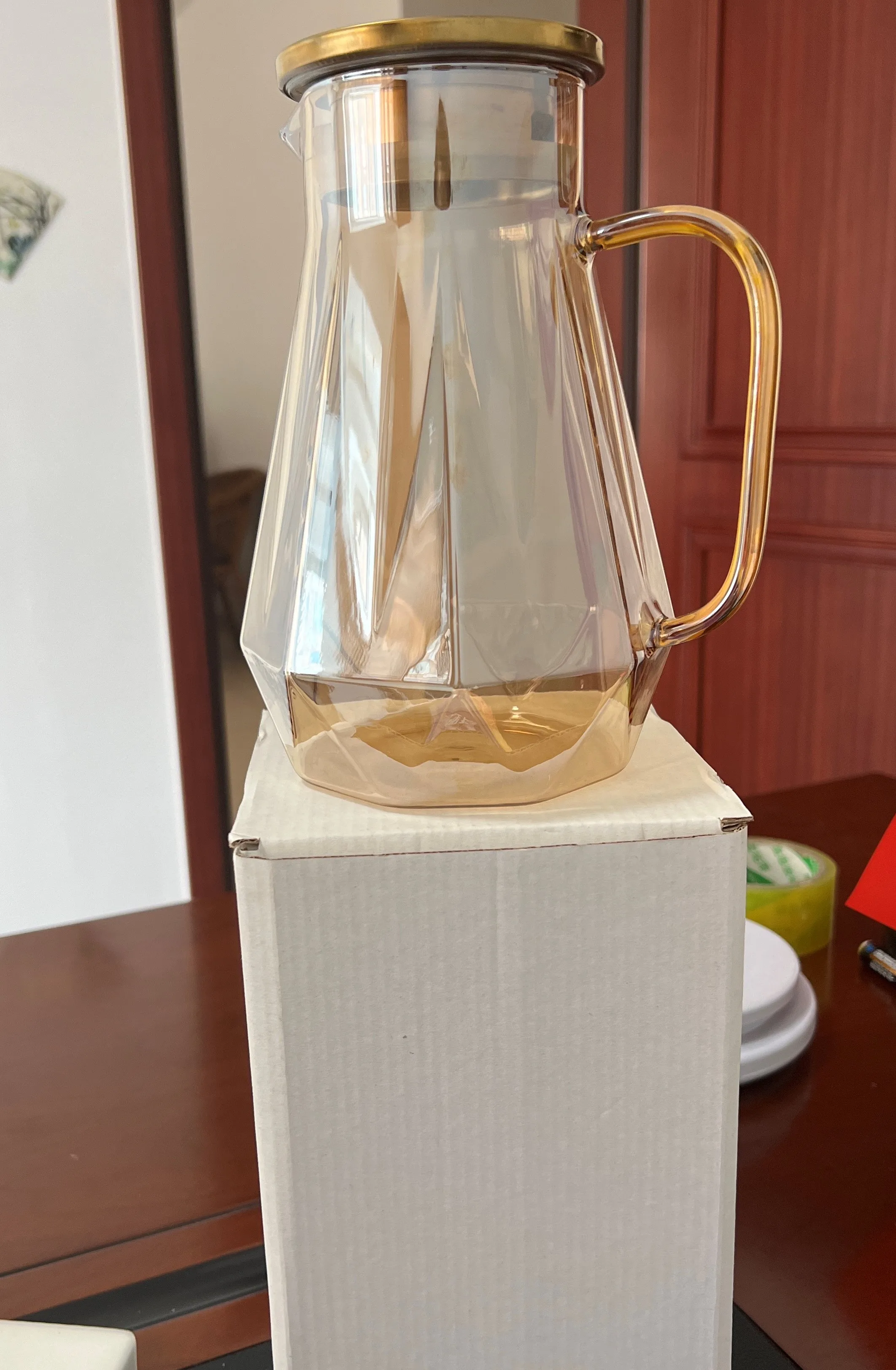 Large Capacity Diamond Glass Pitcher Sets With Lid And Handle For Hotcold Water Homemade Juice