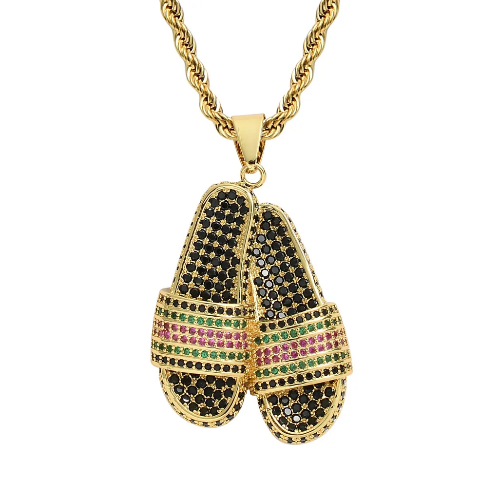 BES Slipper Shoes Necklaces Pendants for Men Women Rapper Jewelry Hip Hop  Iced Out Bling Rapper Cubic Zirconia with Solid Back