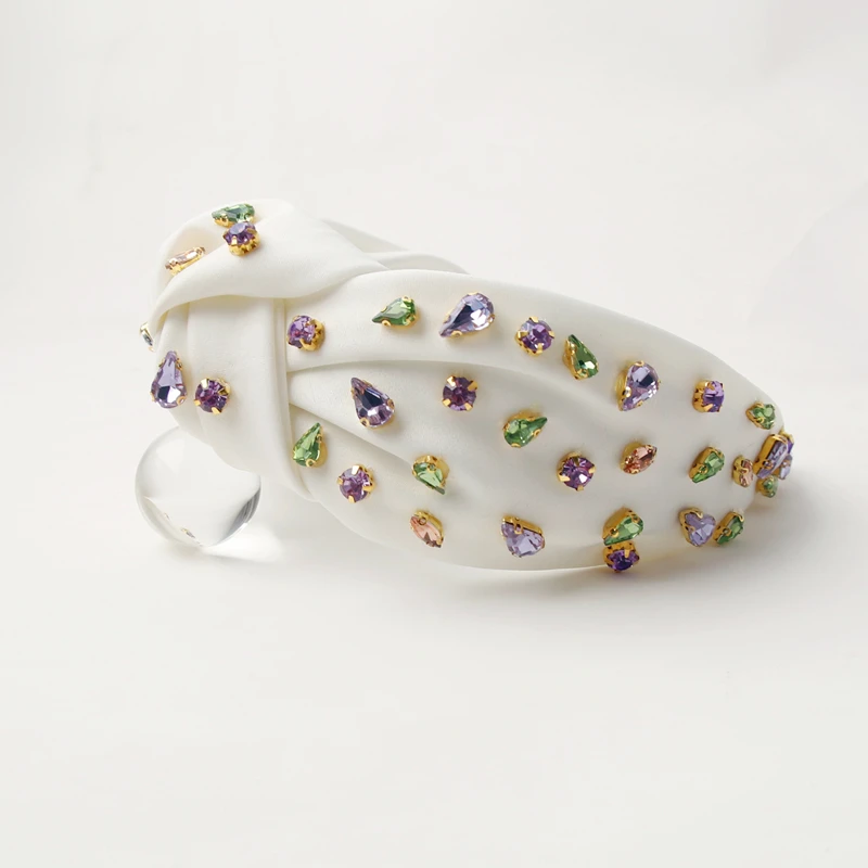 White Spring Rhinestone Custom Headband Crystal Knotted Hair Hoop Bands Solid Hairband Hair Accessories for Women New Headdress