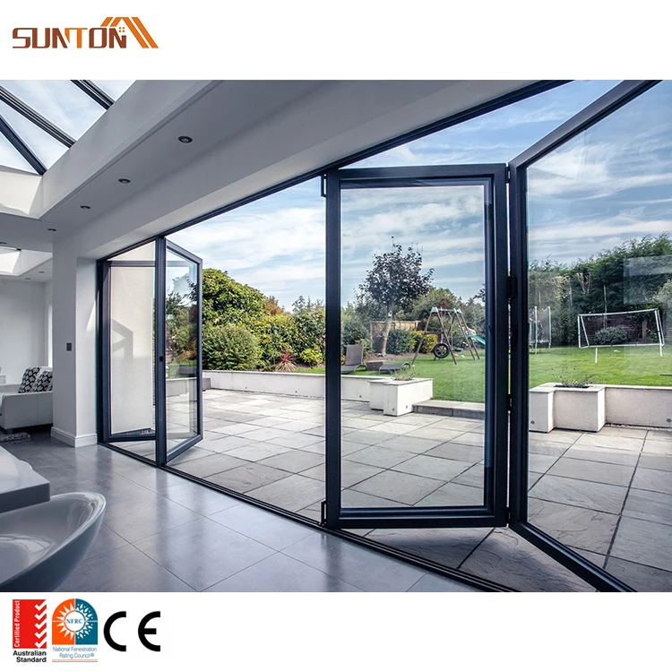Factory Price Outdoor Metal Movable Bi Fold Doors Exterior Patio Weatherproof Aluminum Glass Sliding Folding Partition Door