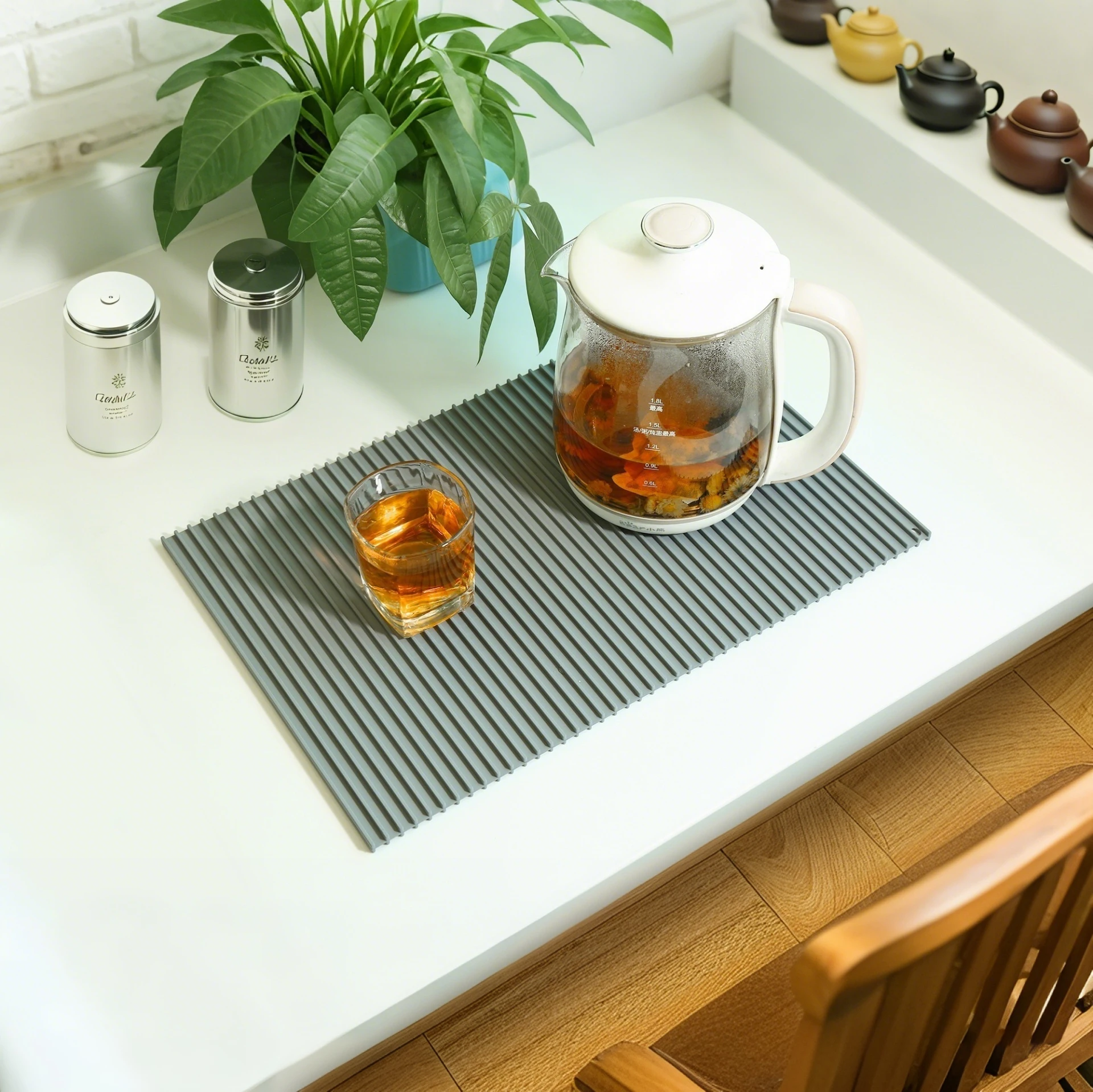 High Quality Silicone Dish Drying Mat Customized Kitchen Draining Mat Heat Resistant Non Slip Dish Drying Mat with Hanging Hole