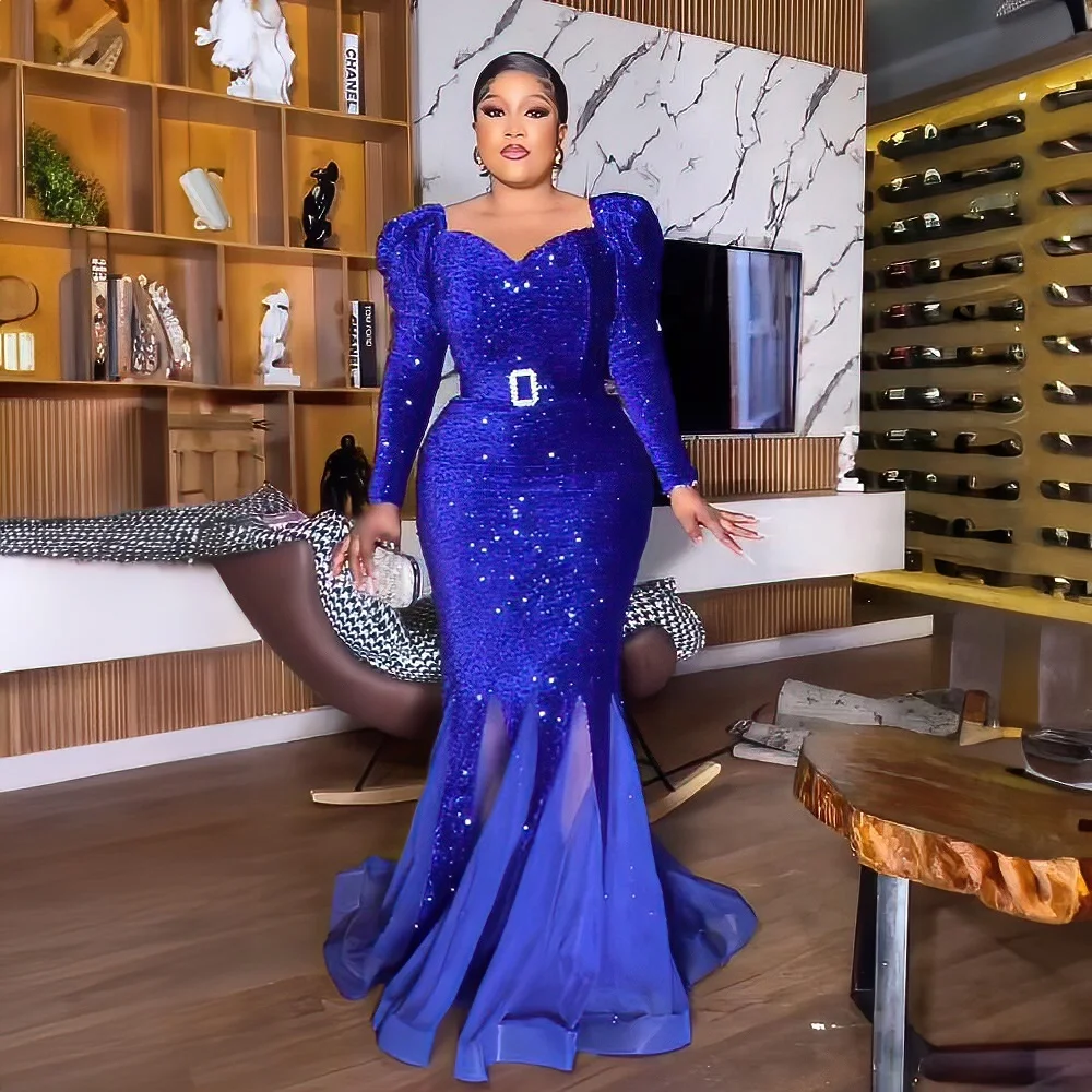 Good Quality African Dresses for Women Clothing Formal Mesh Sequins Africa  Party Long Dresses Belt Evening Dresses South Africa