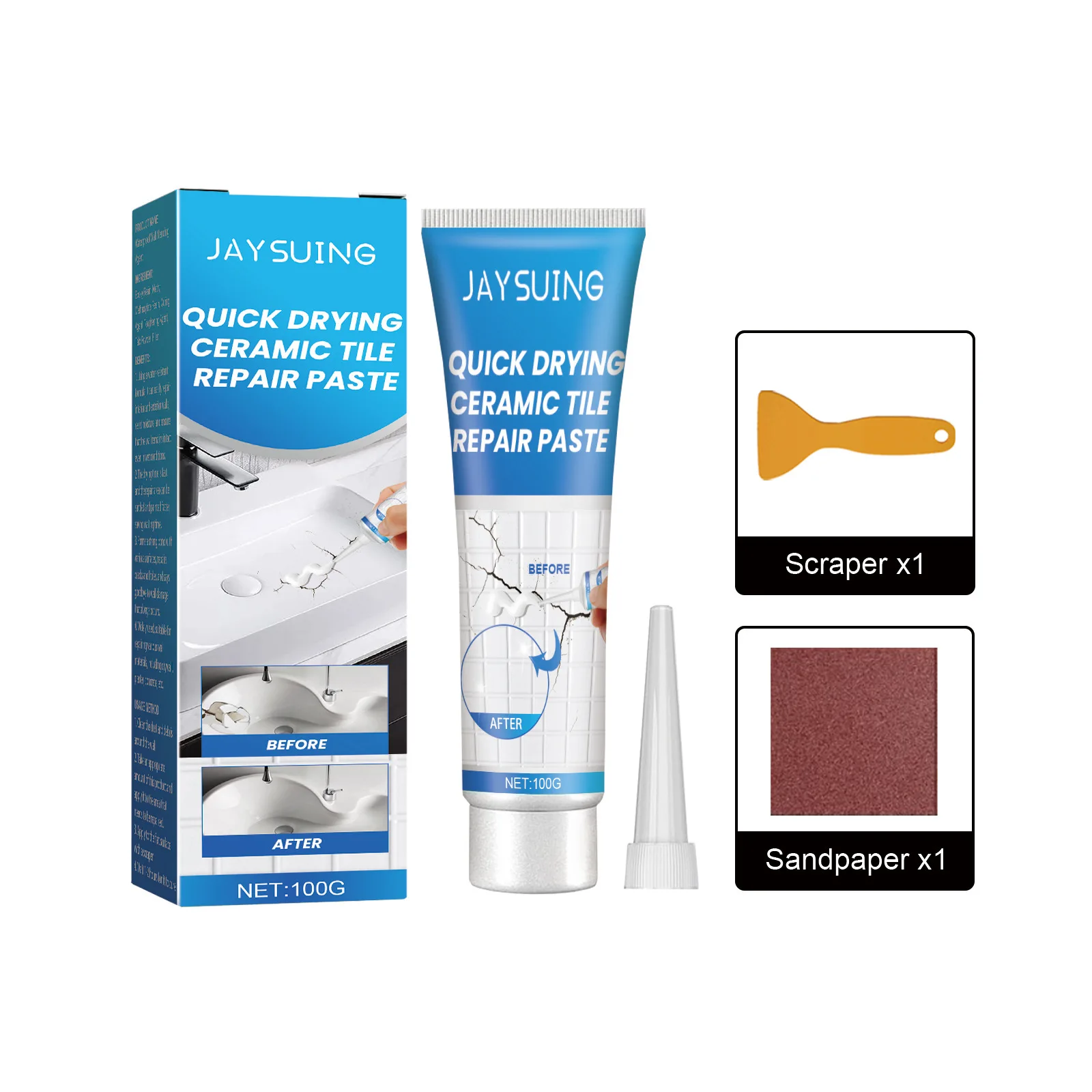 Bathtub Repair Kit for Porcelain, Ceramic, Enamel, Fiberglass and Acrylic - Shower Tray, Tiles, Bath, Sink Repair for Scratches, Holes, Cracks - White