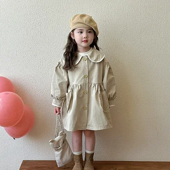 Girls' Windbreaker Jacket 2025 Autumn New Style Children's Mid-length Korean Baby Spring and Autumn Dress Girls' Stylish Clothes