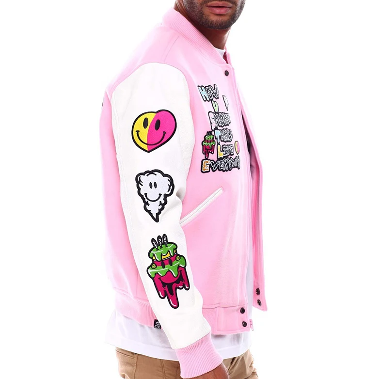 Chenille Embroidery Large Design Men Leather Sleeves Baseball Varsity Jacket _voghion.com