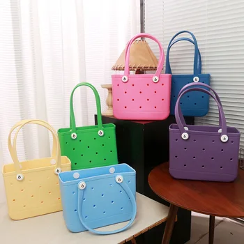 Customizable logo Simple Style Portable Shopping Bag Outdoor Camping Storage Bag Vacation Beach Waterproof Hole Bag EVA