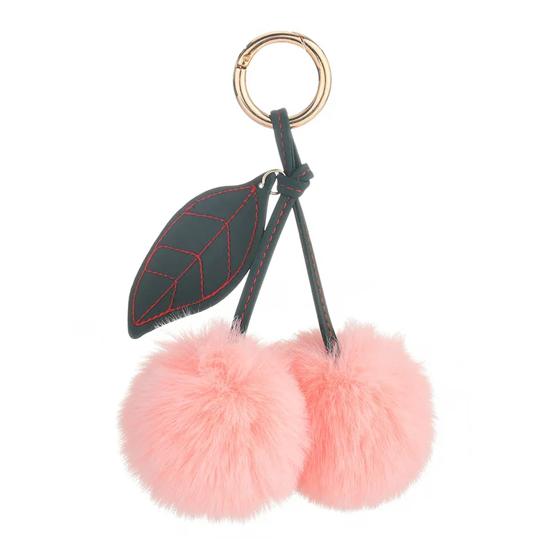 New Fashion 6cm Cherry Pom Pom Keychains Fake Faux Rabbit Fur Ball Key