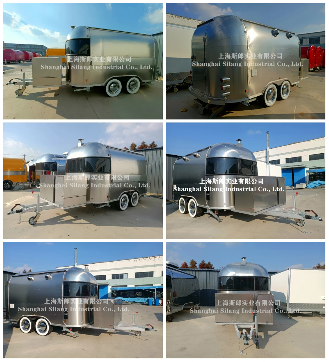 Airstream mobile camper kitchen pizza trailer with various cooking equipments salad refrigeration churro coffee food cart factory