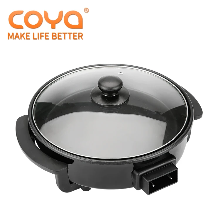 Round Black Multi Cooker With Tempered Glass Cover Electric Teppanyaki Cooker