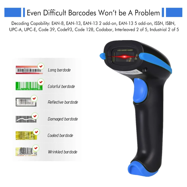 1D Laser Wireless Blue tooth Inventory Barcode Scanner With New Scanning Scheme Support Full barcodes