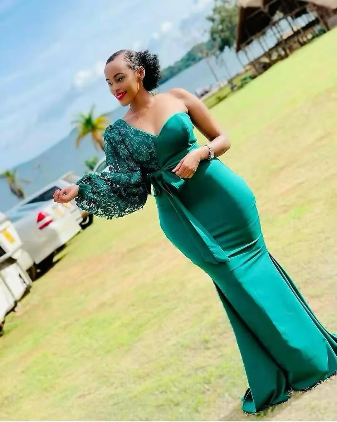 Appliques African Maid of Honor Dress Formal Gowns One Shoulder