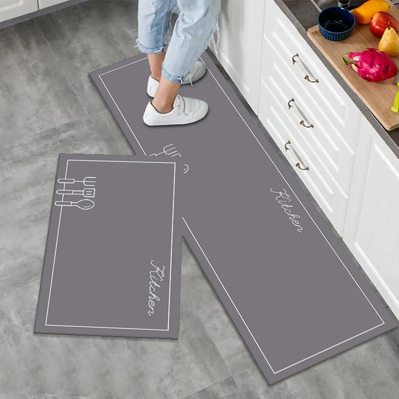 COSY HOMEER Küchenteppich-Set, 2 Stück, Grau – Weich, Saugfähig & Rutschfest, Ideal Für Vor Der Spüle