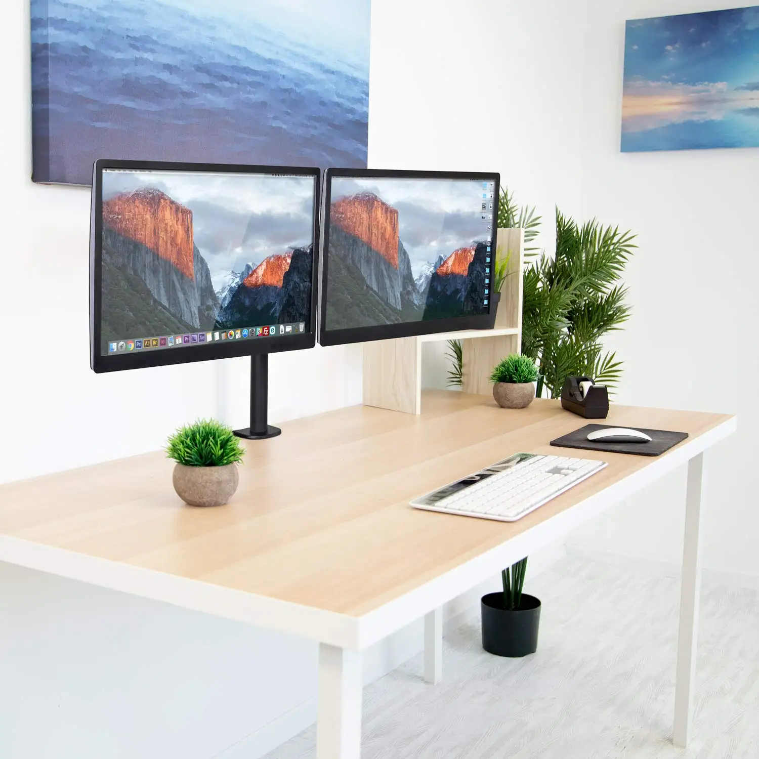 MG Dual Computer Monitor Stand 27 32  Vesa Screen 2  Arms Desk Mount PC Risers White  Double Computer  Vertical  Clamp Laptop