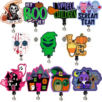 Cartoon Halloween Ghost Witch Pumpkin Student Nurse Badge Reel Acrylic Badge Holder