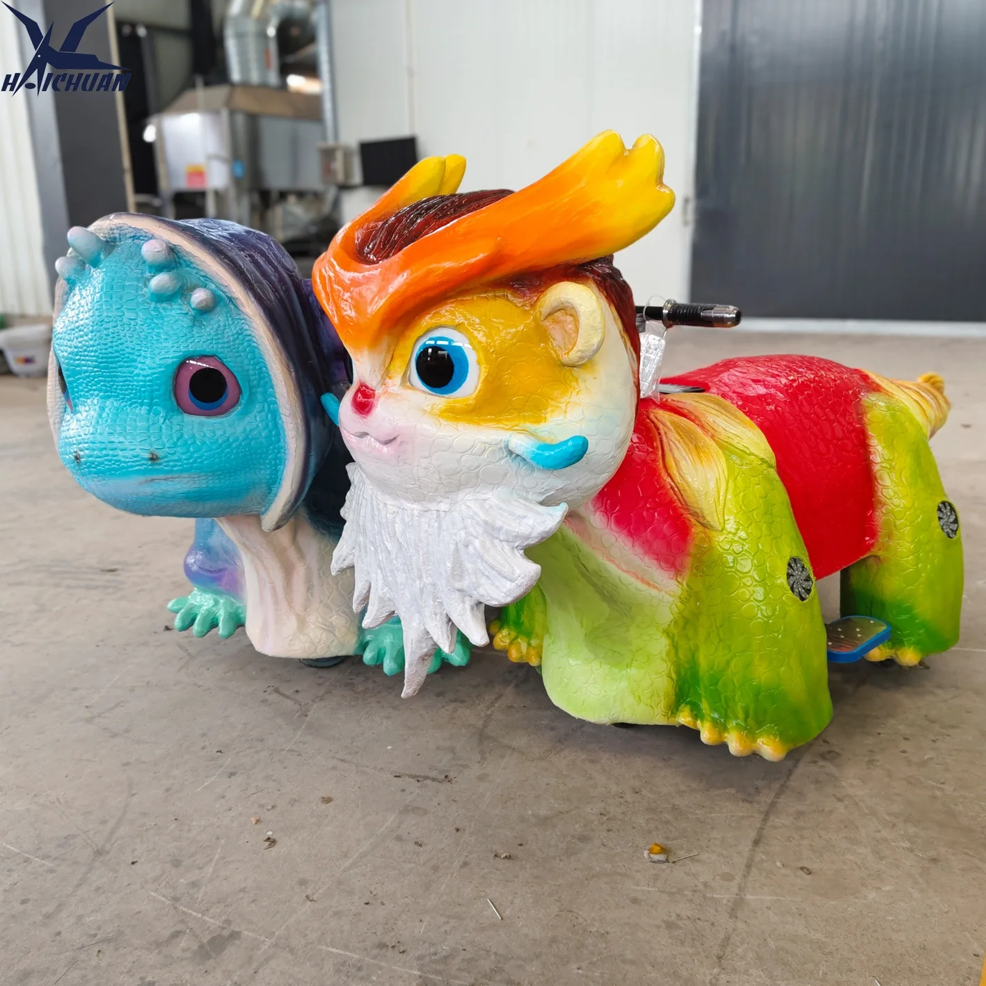 Cute Kids Coin Operated Amusement Animatronic Battery Animal Dinosaur Rides on Toy With Flash Light for Sale