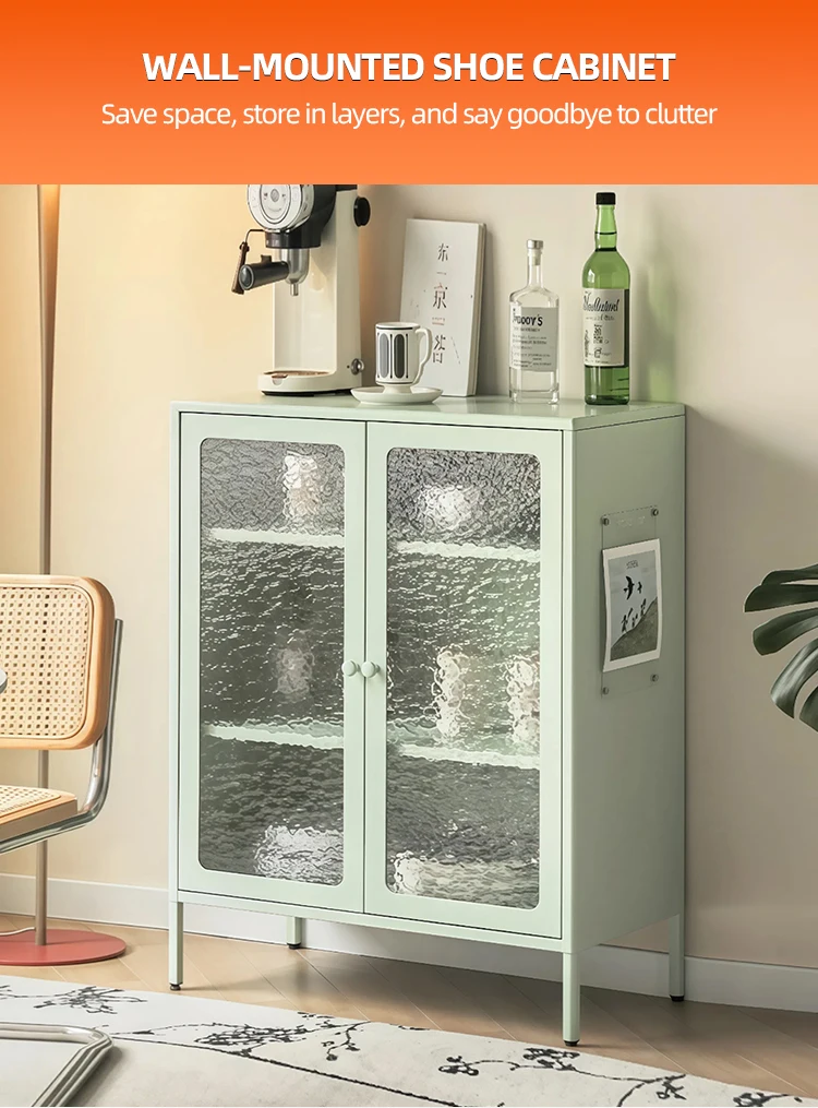 MYOUBAO Metal Storage Cabinet Steel Display Cabinet with Support Feet Buffet Cabinet for Kitchen,Living Room,Dining Room,Home details