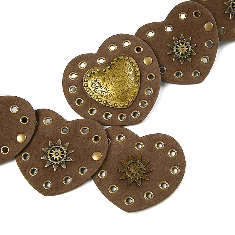 RW 7cm Wide Retro Punk Big Heart Shape Rivet PU Leather Belt display picture 2