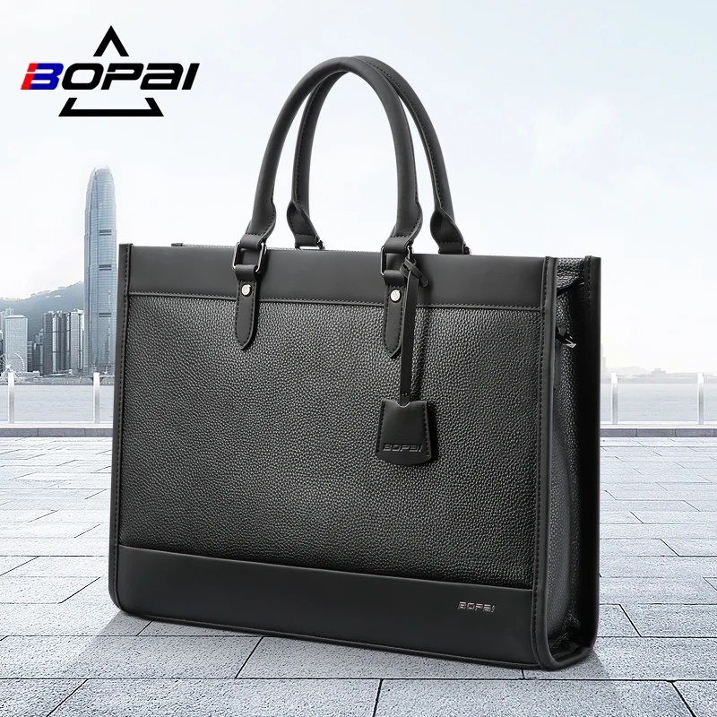 New Design Custom Office Laptop Bag 15.6 Inch Lightweight Men Documents Genuine Leather Briefcase