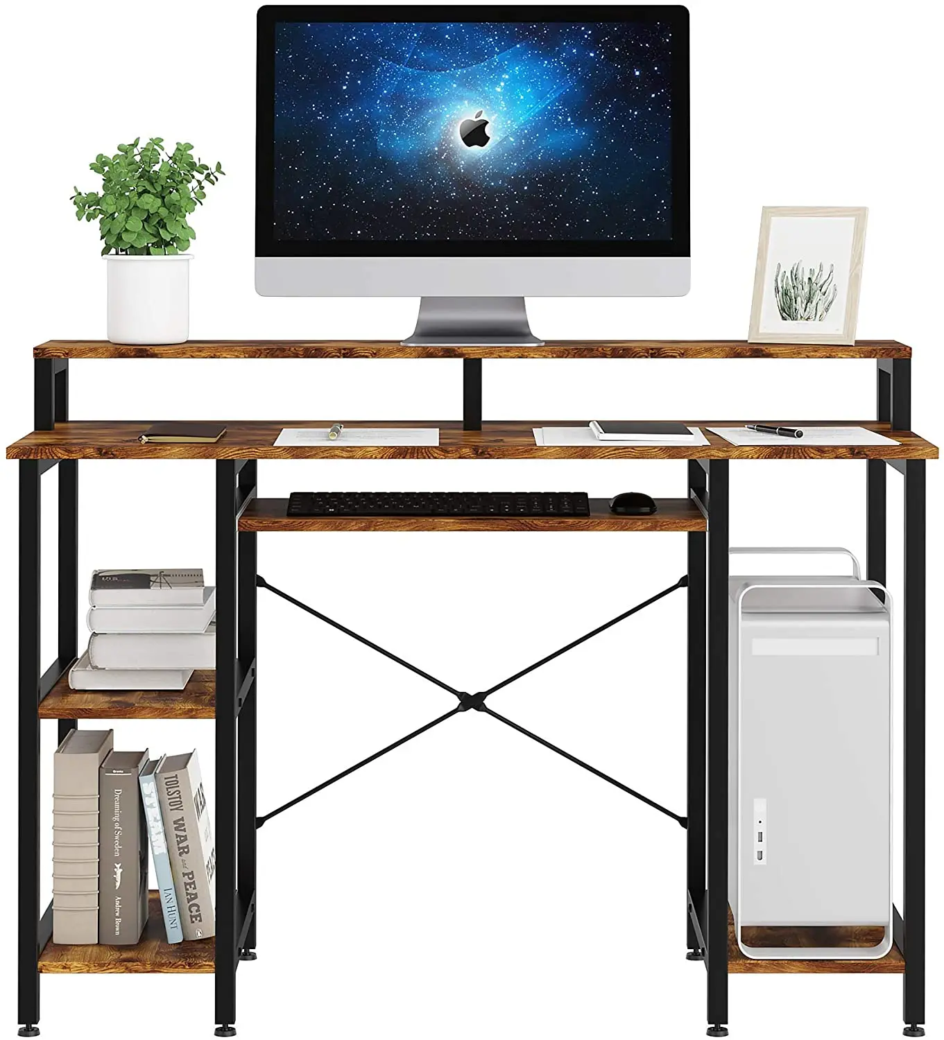 Modern MDF Office Home Computer Desk Storage Shelves Slide Keyboard Tray Table
