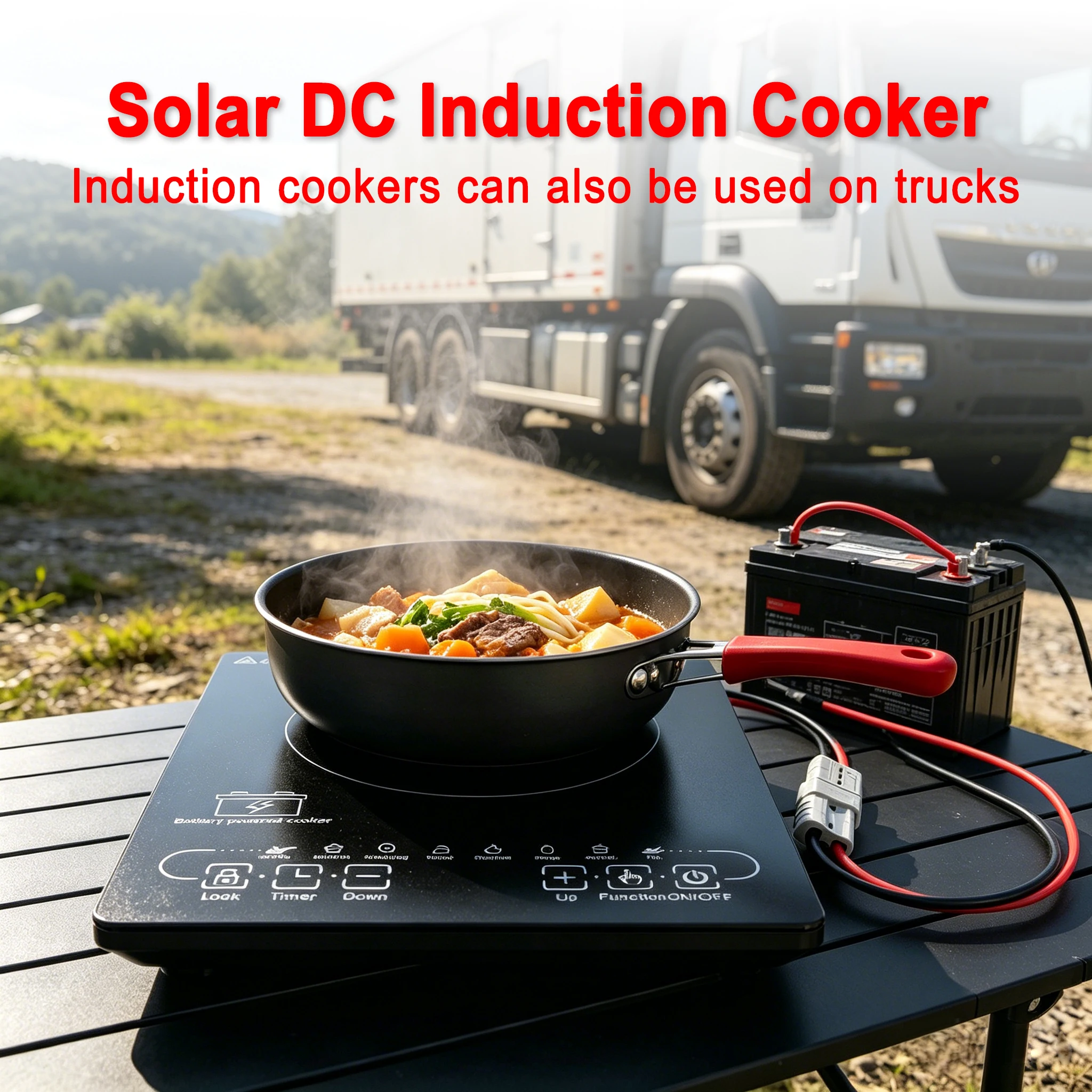 Solar Powered Outdoor Induction Cookers for RVs and Trucks, with 12V/24V/48V Batteries Available As Cooking Utensils