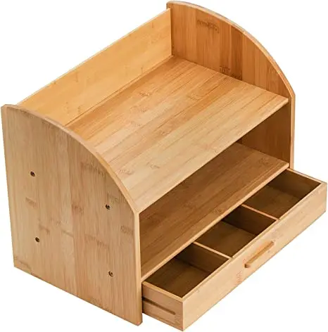 Органайзер из бамбукового дерева для стола с выдвижными ящиками
