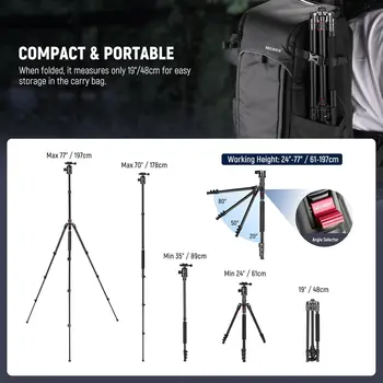 NEEWER 77 inch Camera Tripod Monopod for DSLR, Phone with 360° Panoramic Ball Head, 2 Axis Center Column, Arca Type QR Plate detail image