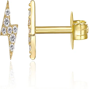 Latest Design Gold Plated Sterling Sliver Bolt Lightning Earrings for Women