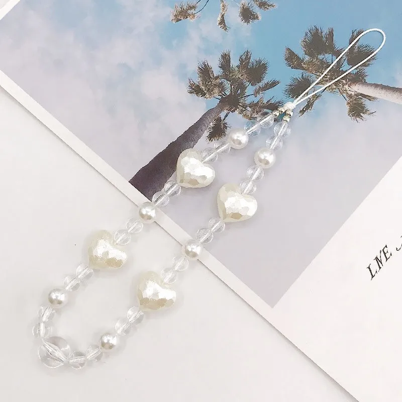 Silicone Case With Acrylic Heart Beaded Wrist Strap For Phones_voghion.com