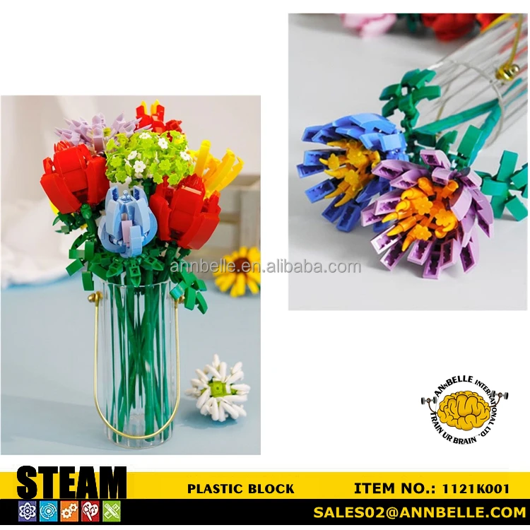 New Popular Assembly Plastic Assembling Flower Block Toys Bouquet Romantic Kit Building Blocks Home Decor Bricks