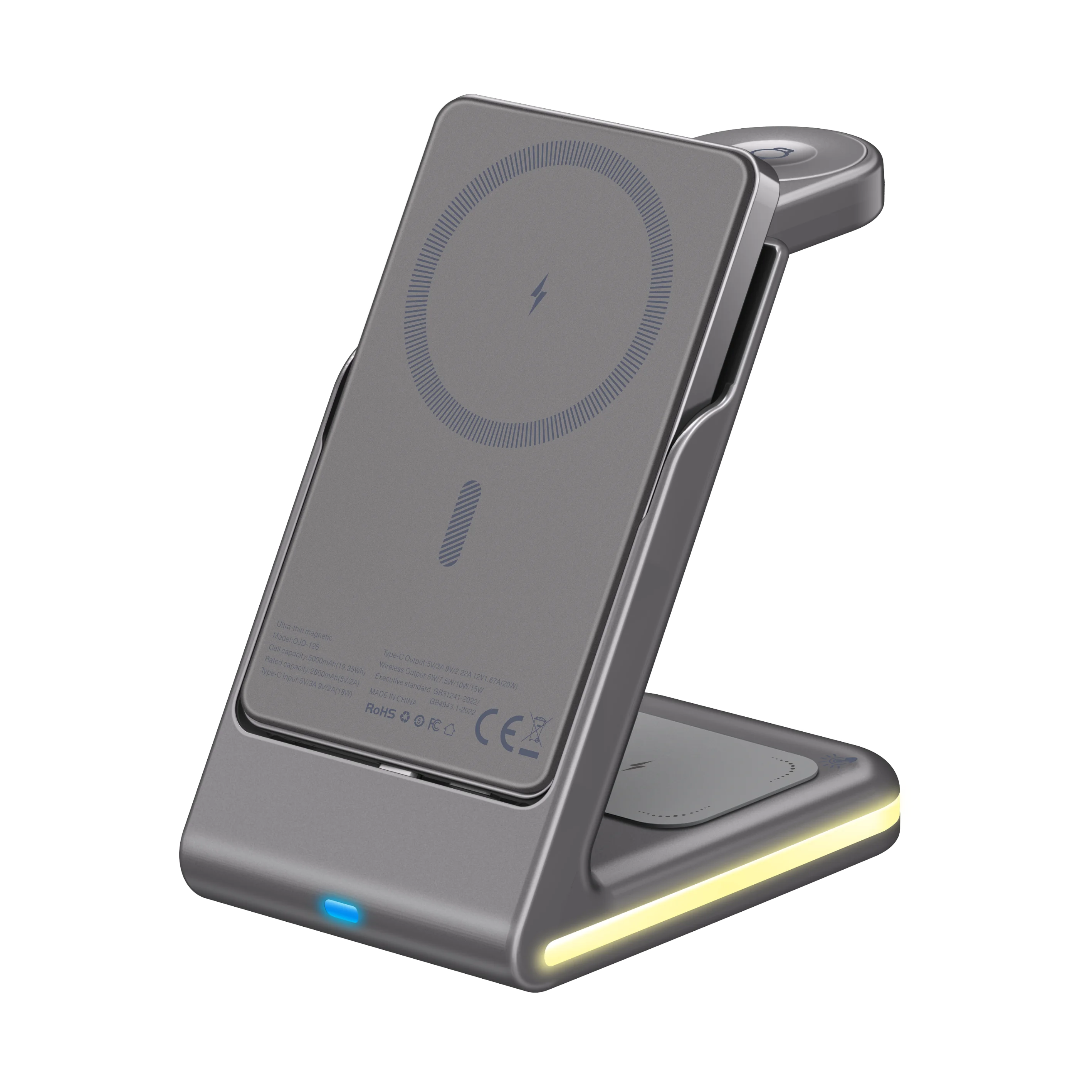 3 in 1 Magnetic Wireless Power Bank with Stand Detachable Portable Charger for Phone Watch Earphones