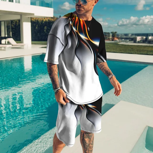 2023 Newest Men T Shirt Set 3D Print Cool Men's Clothes Outfits Casual Beach Shorts Suit Street Popular Tracksuit 2222_voghion.com