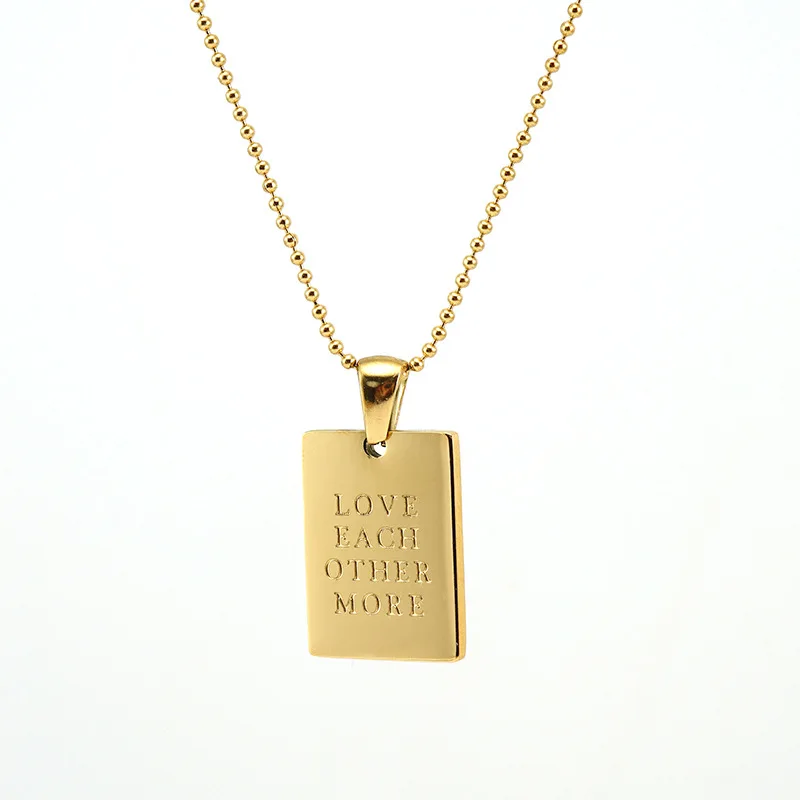 Personalized Stainless Steel Not Tarnish Gold Plated Square Necklace Dainty 18K Gold Custom Rectangle Square Pendant Necklace