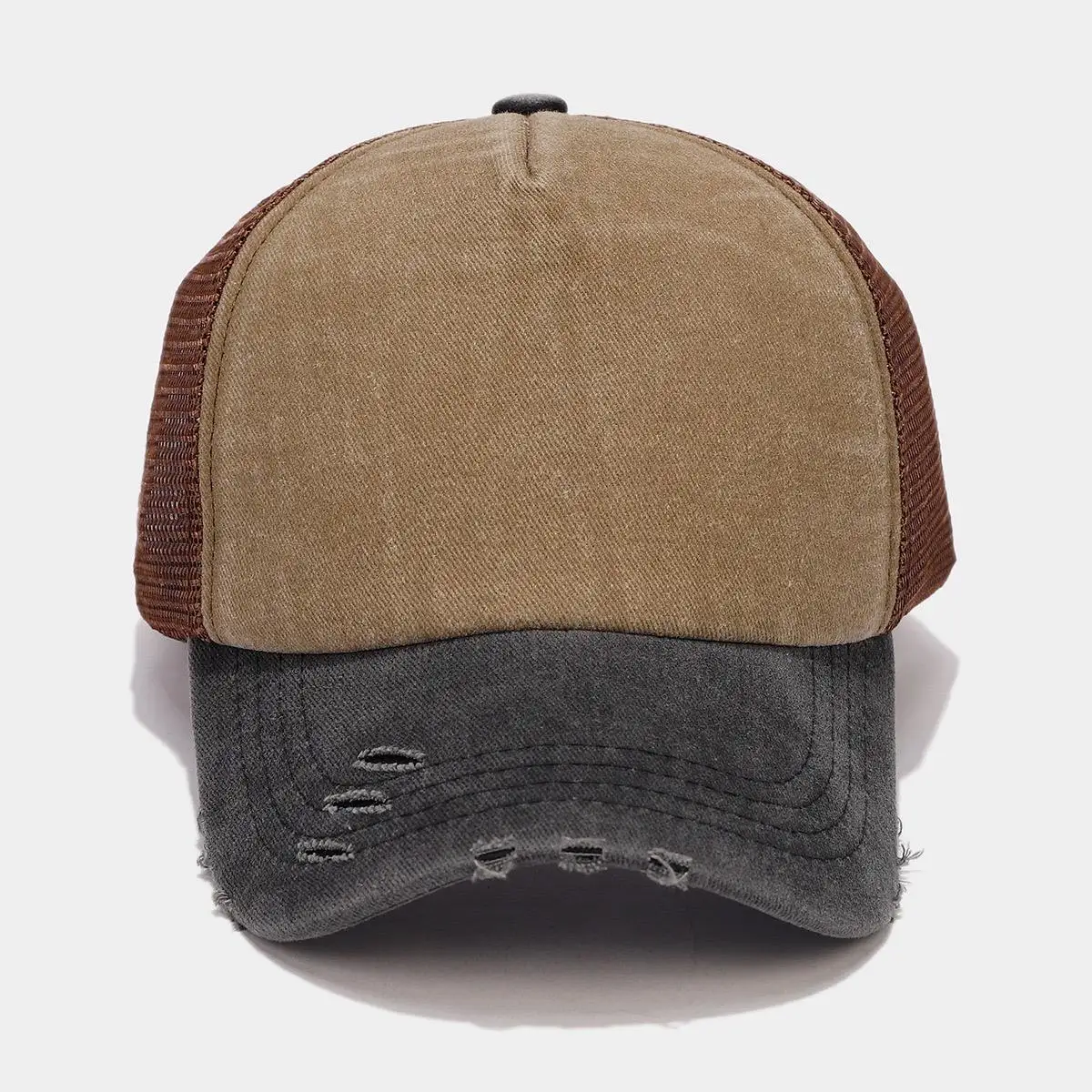 2024 Vintage Two Tone Color Mesh Trucker Hat - Distressed