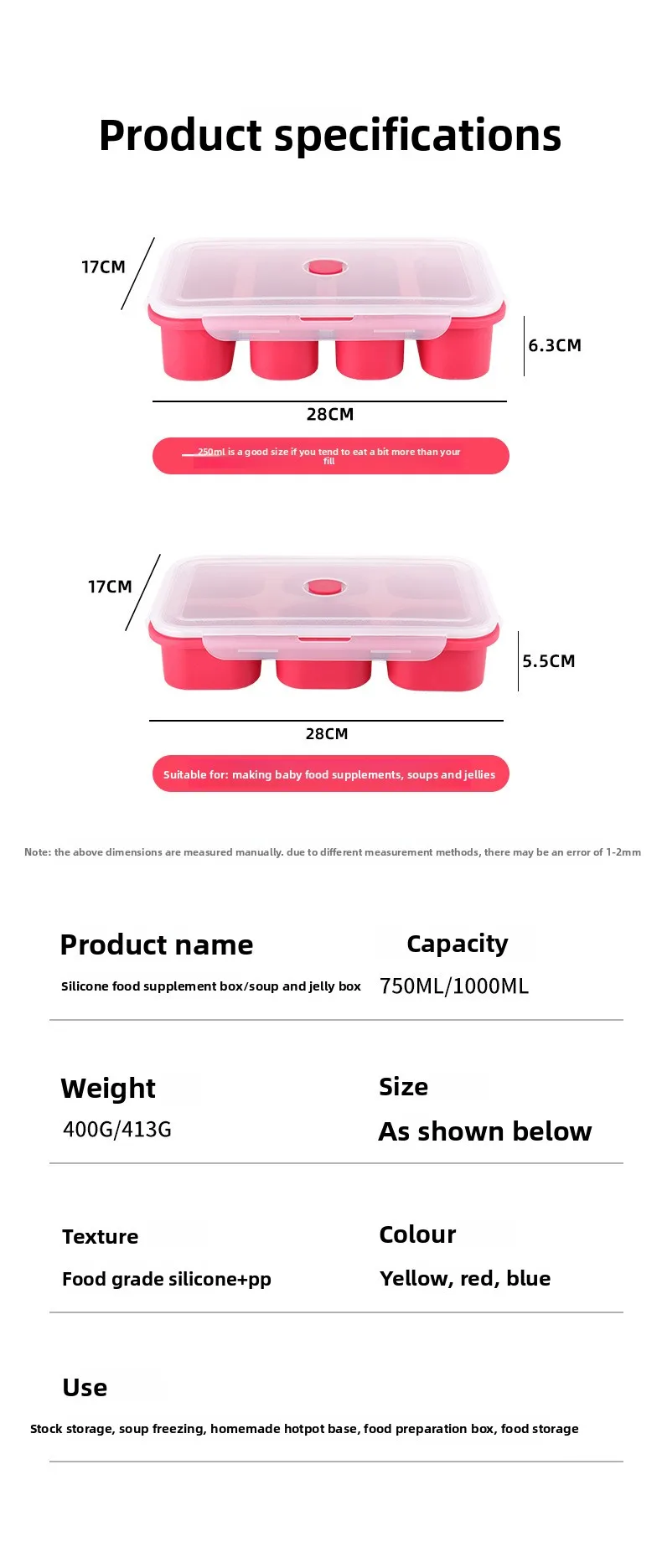 Classic Kitchen Baby Food Storage Box Silicone Compartment Fresh-Keeping Sustainable Rectangle Portable Multifunctional supplier