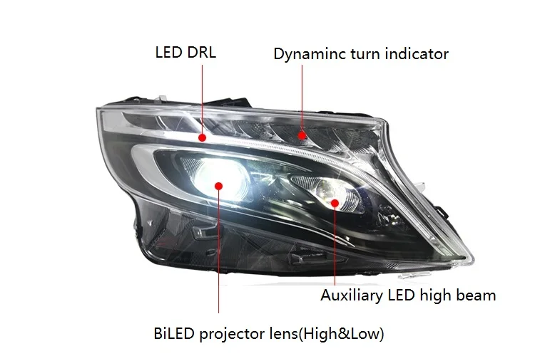 Emark Approved BiLED Projector Lens Headlight for 2014 W447 Vito