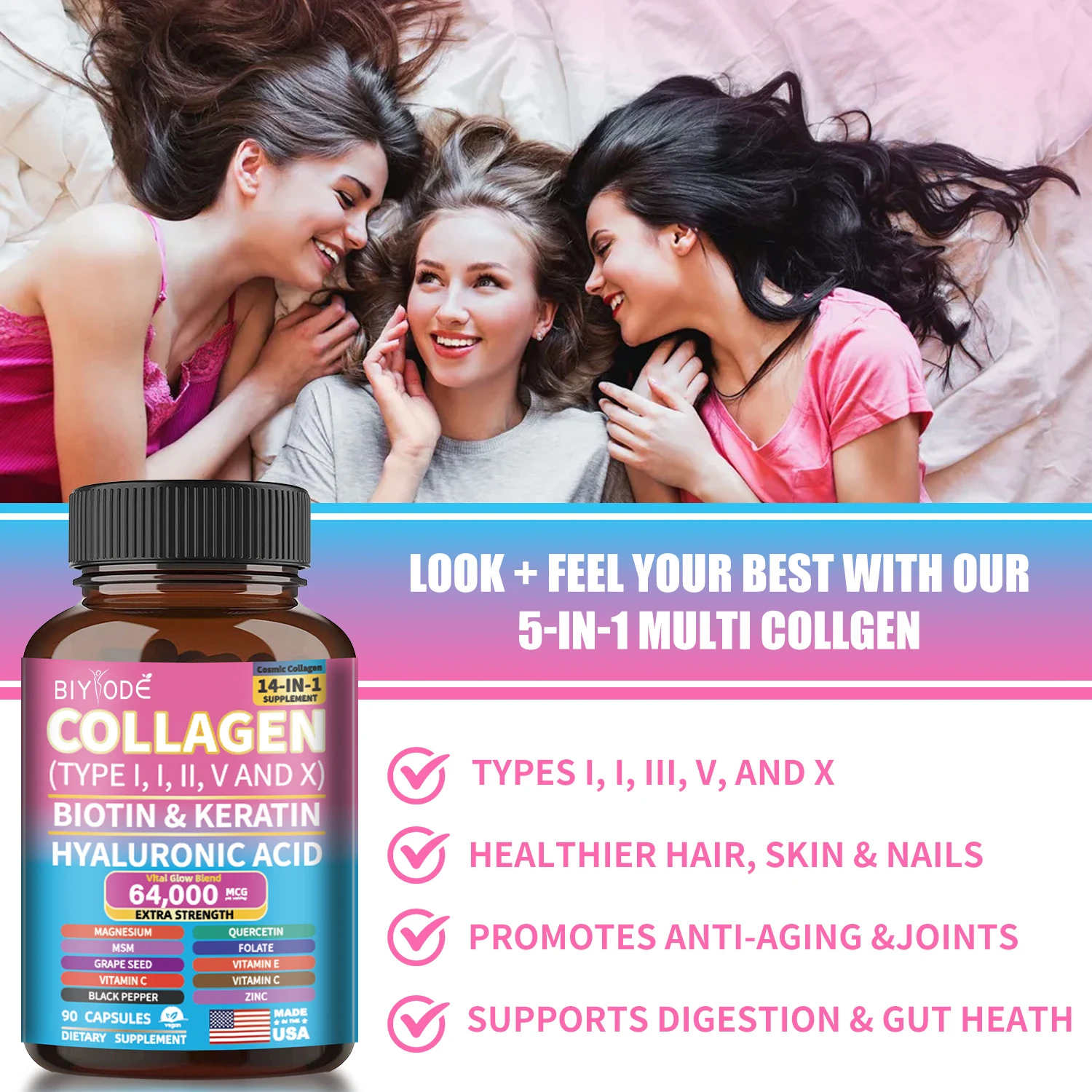 Biyode Effective Formula Ready Stock Fast Shipping Wholesale Vital Proteins Collagen Capsules 14 in 1