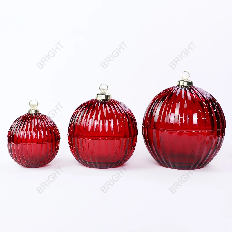 Factory Wholesale Unique Different Design Glossy Candle Vessel Round Glass Ball Shape Christmas Candle Jars With Lid