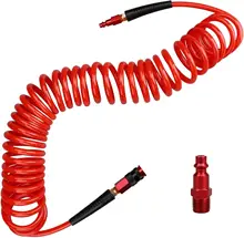 Compressor Hose with 1/4" Industrial Universal Quick Coupler and I/M Plug Kit Recoil Air Hose with Bend Restrictors