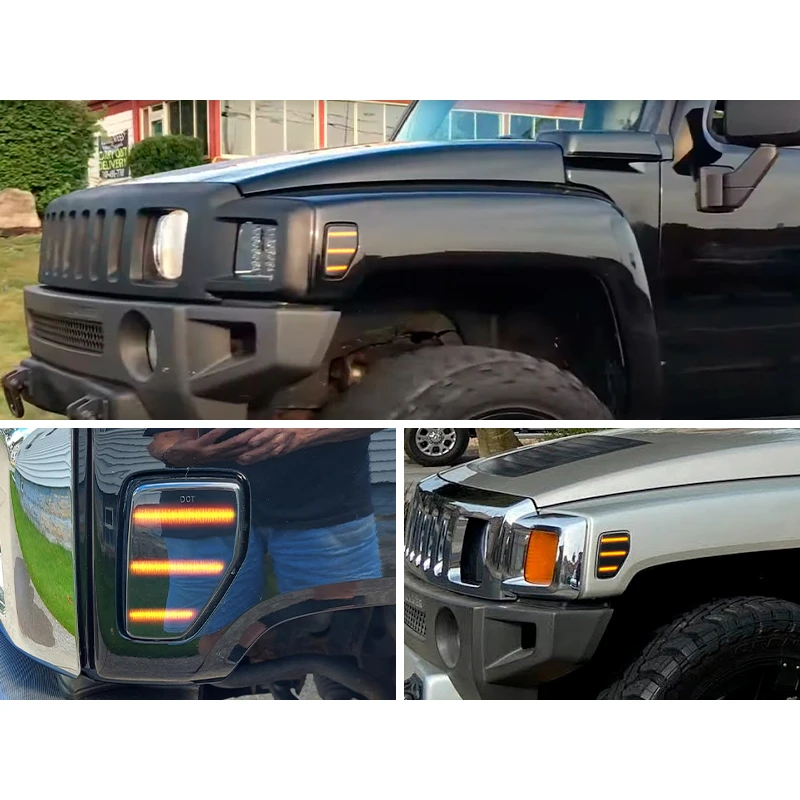 2006-2009 Hummer Accessories Chrome Side Marker Light Covers Trim Guard For 2006-2009 Hummer H3 - Left & Right Pair (No Drill) 2006-2009 H3 Accessories